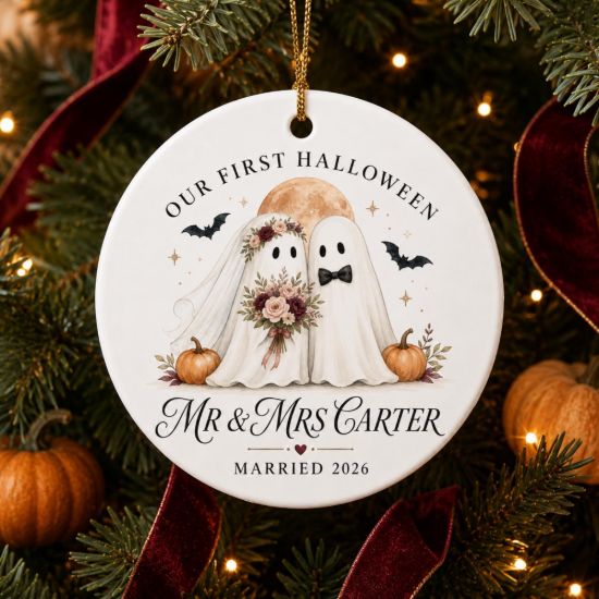 Picture of Personalized Halloween Wedding Ornament 2026, Custom Couple Names Married Keepsake, First Halloween Together Gift, Newlywed Halloween Gift