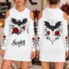 Picture of Personalized Gothic Bat Hoodie Dress, Custom Name Off Shoulder Halloween Mini Dress, Red Rose Goth Hooded Dress, Spooky Gift for Women