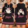 Picture of Personalized Pink Ghost Halloween Hoodie Dress, Custom Name Spooky Ghost Dress, Cold Shoulder Hooded Mini Dress, Halloween Gift for Her