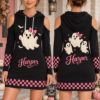 Picture of Personalized Pink Ghost Halloween Hoodie Dress, Custom Name Spooky Ghost Dress, Cold Shoulder Hooded Mini Dress, Halloween Gift for Her