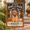 Picture of Personalized Dog Halloween Garden Flag, Custom Pet Name Golden Retriever Flag, Howl-O-Ween Yard Decor, Dog Lover Halloween Gift Pet Photo