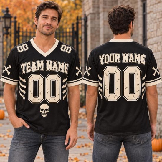 Picture of Personalized Halloween Jersey, Custom Name Number Sports Jersey, Skull Skeleton Team Shirt, Spooky Jersey, Halloween Gift for Men