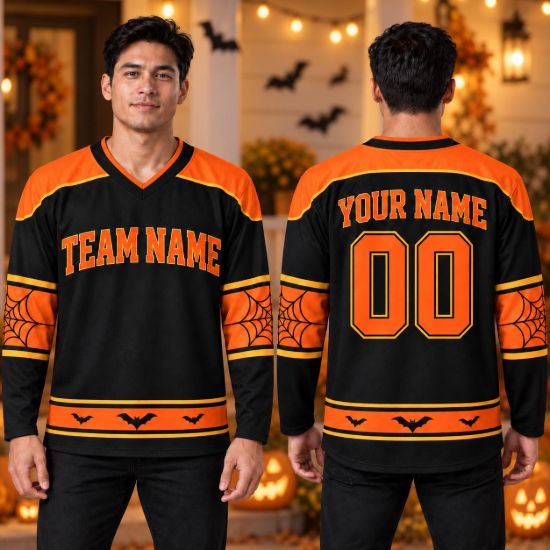Picture of Personalized Halloween Hockey Jersey, Custom Name Number Jersey, Spider Web Bat Team Shirt, Spooky Sports Jersey, Halloween Gift 2026