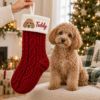 Picture of Personalized Embroidered Dog Christmas Stocking, Custom Pet Name Knit Stocking, Dog Portrait Embroidery, Pet Holiday Gift 2026 Christmas