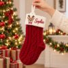 Picture of Personalized Embroidered Christmas Stocking, Custom Name Knit Stocking, Animal Character Embroidery, Kids Family Holiday Gift 2026