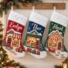 Picture of Personalized Christmas Stocking, Custom Name Holiday Stocking, Christmas Village Stocking, Kids Family Stocking, Christmas Gift 2026