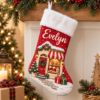 Picture of Personalized Christmas Stocking, Custom Name Holiday Stocking, Christmas Village Stocking, Kids Family Stocking, Christmas Gift 2026