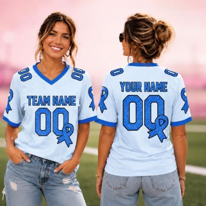Picture of Personalized Blue Ribbon Type 1 Diabetes Awareness Jersey, Custom Name Cancer Support Shirt, Colon Cancer Team Jersey, Survivor Gift 2026