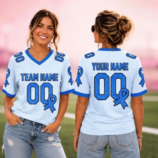 Picture of Personalized Blue Ribbon Type 1 Diabetes Awareness Jersey, Custom Name Cancer Support Shirt, Colon Cancer Team Jersey, Survivor Gift 2026