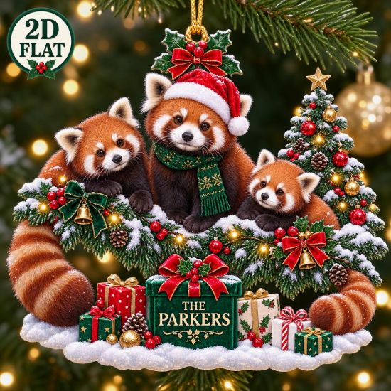 Picture of Red Panda Family Ornament, Personalized Christmas Acrylic Ornament, Custom Name Animal Tree Decor, Cute Woodland Holiday Keepsake Gift 2026
