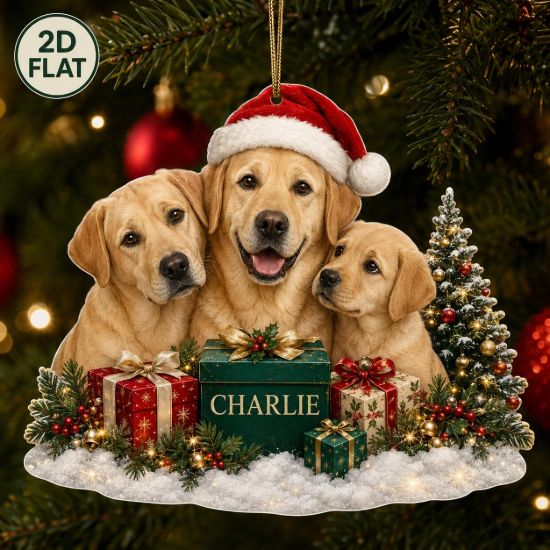 Picture of Golden Retriever Family Ornament, Personalized Dog Christmas Ornament, Custom Name Acrylic Pet Ornament, Cute Puppy Holiday Keepsake Gift