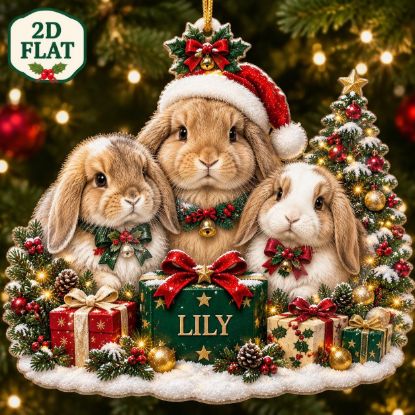Picture of Rabbit Family Christmas Ornament, Personalized Bunny Keepsake Ornament, Custom Name Acrylic Holiday Decor, Cute Animal Christmas Gift 2026