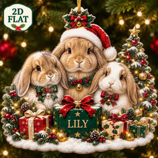 Picture of Rabbit Family Christmas Ornament, Personalized Bunny Keepsake Ornament, Custom Name Acrylic Holiday Decor, Cute Animal Christmas Gift 2026