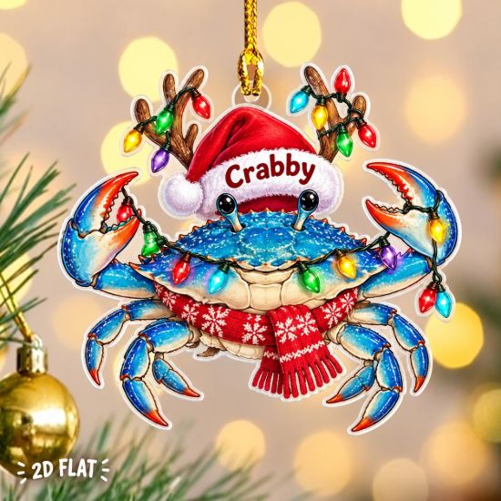 Picture of Blue Crab Christmas Ornament, Personalized Coastal Acrylic Ornament, Custom Name Sea Life Holiday Decor, Ocean Animal Keepsake Gift 2026