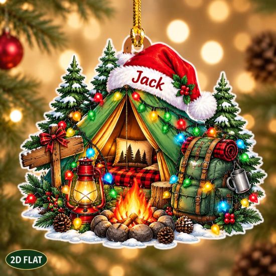Picture of Camping Christmas Ornament, Personalized Acrylic Ornament, Custom Name Outdoor Adventure Tree Decor, Cozy Camper Holiday Keepsake Gift 2026
