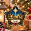 Picture of Nativity Christmas Ornament, Personalized Star Acrylic Ornament, Custom Name Religious Holiday Tree Decor, Christian Christmas Keepsake Gift