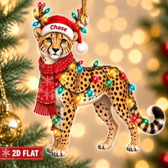 Picture of Cheetah Christmas Ornament, Personalized Cheetah Acrylic Ornament, Custom Name Safari Tree Decor, Unique Wildlife Holiday Gift 2026