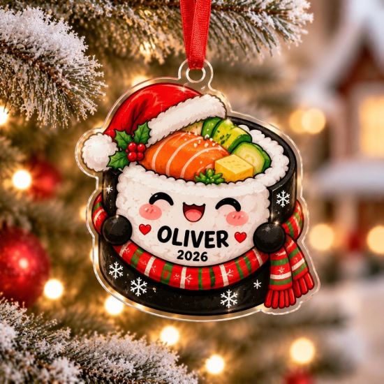 Picture of Sushi Christmas Ornament, Personalized Food Acrylic Ornament, Custom Name Japanese Sushi Tree Decor, Cute Foodie Holiday Keepsake Gift 2026