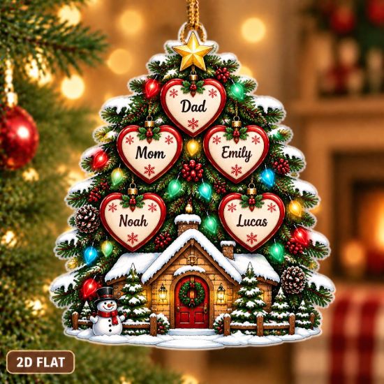 Picture of Family Christmas Tree Ornament, Personalized Family Acrylic Ornament, Custom Name Heart Tree Decor, Family Keepsake Christmas Holiday Gift