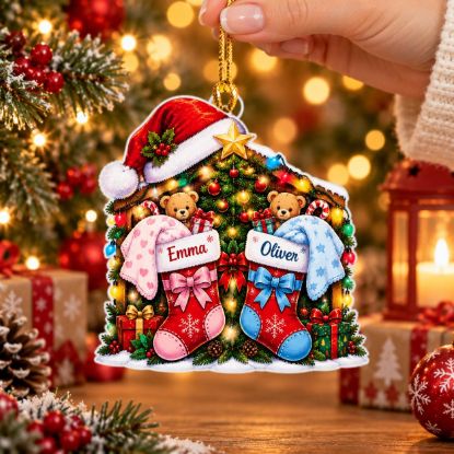Picture of Baby Twins Christmas Stocking Ornament, Personalized Newborn Acrylic Ornament, Custom First Christmas Tree Decor, Baby Holiday Keepsake Gift