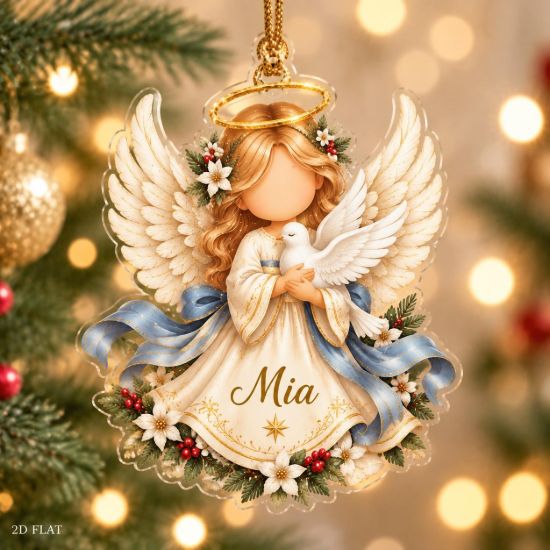Picture of Angel Christmas Ornament, Personalized Guardian Angel Acrylic Ornament, Custom Name Religious Holiday Tree Decor, Heavenly Keepsake Gift