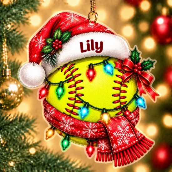 Picture of Softball Christmas Ornament, Personalized Sports Acrylic Ornament, Custom Name Softball Player Tree Decor, Cute Holiday Gift For Athletes