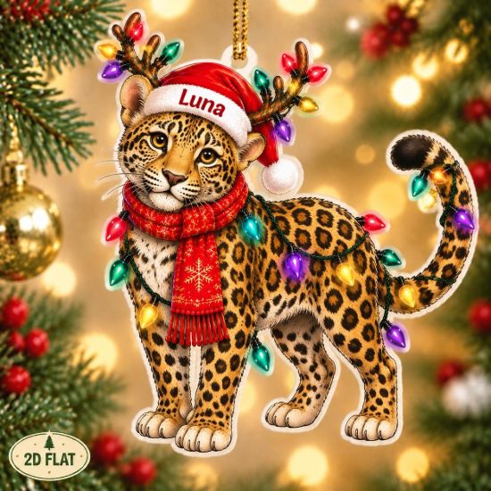 Picture of Leopard Christmas Ornament, Personalized Wild Cat Acrylic Ornament, Custom Name Animal Tree Decor, Safari Lover Holiday Keepsake Gift 2026