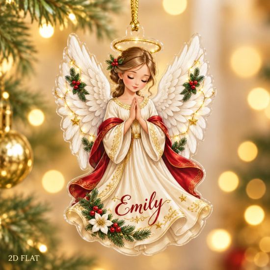 Picture of Guardian Angel Christmas Ornament, Personalized Angel Acrylic Ornament, Custom Name Religious Holiday Tree Decor, Heavenly Keepsake Gift