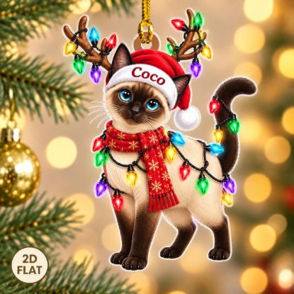 Picture of Siamese Cat Christmas Ornament, Personalized Cat Acrylic Ornament, Custom Name Pet Tree Decor, Cute Kitty Lover Holiday Keepsake Gift 2026