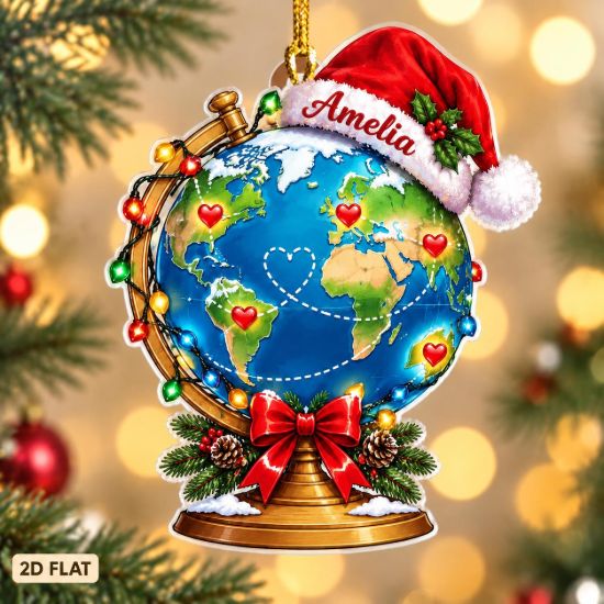 Picture of Travel Christmas Ornament, Personalized World Map Acrylic Ornament, Custom Family Adventure Tree Decor, Wanderlust Holiday Keepsake Gift