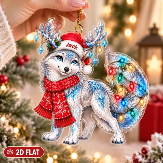 Picture of Wolf Christmas Ornament, Personalized Arctic Wolf Acrylic Ornament, Custom Name Wildlife Tree Decor, Winter Animal Holiday Keepsake Gift