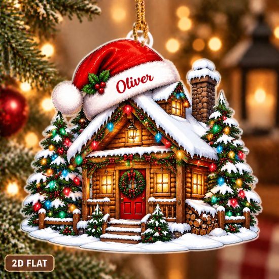 Picture of Cabin Home Christmas Ornament, Personalized Log Cabin Ornament, Custom New Home Christmas Tree Decor, Cozy Rustic Holiday Keepsake Gift 2026