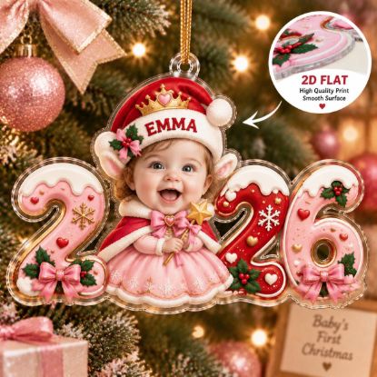 Picture of Baby's First Christmas Ornament, Personalized Baby Girl Acrylic Ornament, Custom Name Newborn Keepsake Gift, Pink Christmas Tree Decor 2026