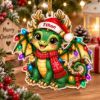 Picture of Dragon Christmas 2D Ornament, Personalized Green Dragon Acrylic Ornament,Custom Name Fantasy Tree Decor, Cute Mythical Creature Holiday Gift