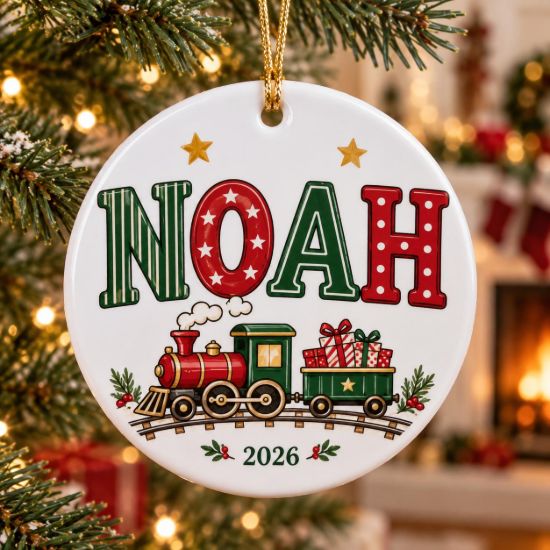 Picture of Personalized Christmas Train Ornament 2026, Custom Name Ceramic Ornament, Kids Holiday Train Acrylic Ornament, Christmas Keepsake Gift