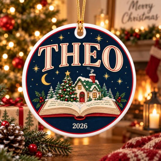 Picture of Personalized Book Lover Christmas Ornament 2026, Custom Name Reading Ceramic Ornament, Christmas Book Acrylic Ornament, Reader Gift