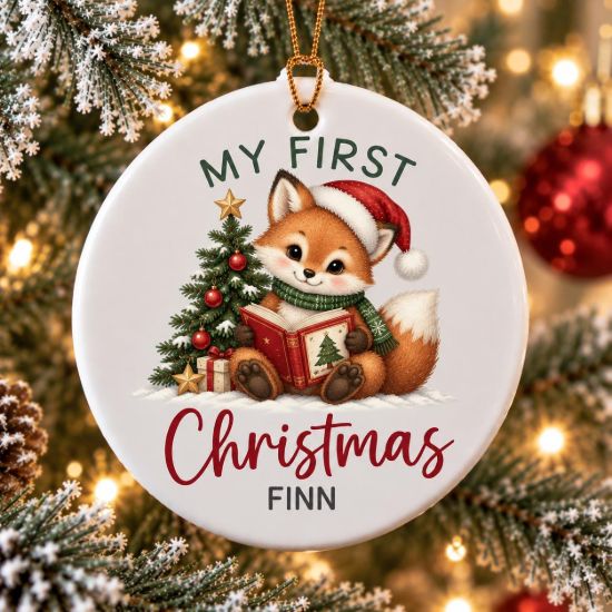 Picture of Personalized Fox First Christmas Ornament, Baby’s 1st Christmas 2026, Custom Name Woodland Fox Ceramic Ornament, Kids Keepsake Gift