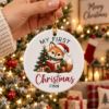 Picture of Personalized Fox First Christmas Ornament, Baby’s 1st Christmas 2026, Custom Name Woodland Fox Ceramic Ornament, Kids Keepsake Gift