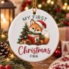 Picture of Personalized Fox First Christmas Ornament, Baby’s 1st Christmas 2026, Custom Name Woodland Fox Ceramic Ornament, Kids Keepsake Gift