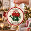 Picture of Personalized Couple Christmas Ornament 2026, Custom Names Poinsettia Garden Ceramic Ornament, Love Grows Here Christmas Keepsake Gift