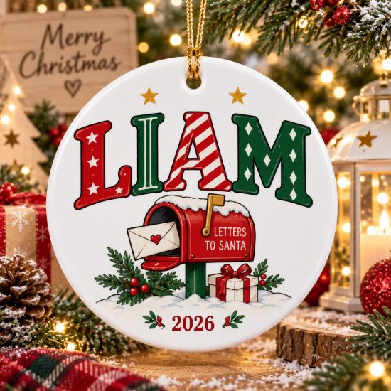 Picture of Personalized Letters to Santa Christmas Ornament 2026, Custom Name Mailbox Ceramic Ornament, Kids Christmas Ornament, Santa Letter Gift