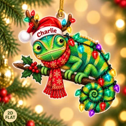 Picture of Chameleon Christmas Ornament, Personalized Chameleon Acrylic Ornament, Custom Name Reptile Tree Decor, Cute Lizard Lover Holiday Gift 2026