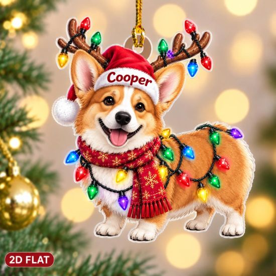 Picture of Corgi Christmas Ornament, Personalized Corgi Acrylic Ornament, Custom Name Corgi Tree Decor, Cute Dog Lover Christmas Holiday Keepsake Gift