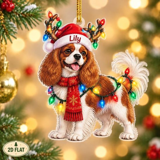 Picture of Cavalier King Charles Christmas Ornament, Personalized Dog Acrylic Ornament, Custom Name Cavalier Tree Decor, Spaniel Holiday Keepsake Gift