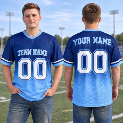Picture of Personalized Football Jersey, Custom Team Name & Number Jersey, Blue Mesh Sports Shirt, Custom Player Name Jersey, Unisex Team Gift