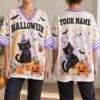 Picture of Personalized Halloween Mesh Jersey, Custom Name Black Cat Ghost Shirt, Cute Pumpkin Witch Jersey, Spooky Halloween Sports Gift for Her