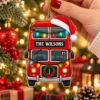 Picture of Personalized London Bus Christmas Ornament, Custom Family Name Acrylic Ornament, Red Double Decker Bus Holiday Decor, Family Christmas Gift