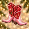 Picture of Personalized Cowgirl Boots Christmas Ornament, Custom Name Cowboy Boot Ornament, Western Christmas Decor, Cowgirl Gift, 2D Flat Ornament