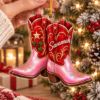 Picture of Personalized Cowgirl Boots Christmas Ornament, Custom Name Cowboy Boot Ornament, Western Christmas Decor, Cowgirl Gift, 2D Flat Ornament