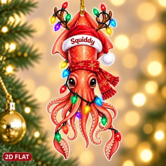 Picture of Personalized Squid Christmas Ornament, Custom Name Sea Animal Ornament, Ocean Lover Gift, Cute Squid Holiday Decor, 2D Flat Keepsake 2026